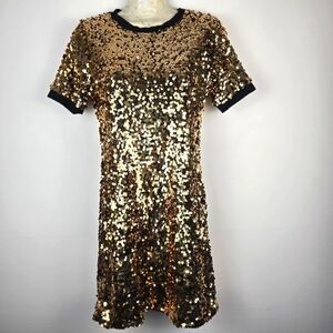 Philipp Lim Gold Sequin Sheath Mini Dress Size S